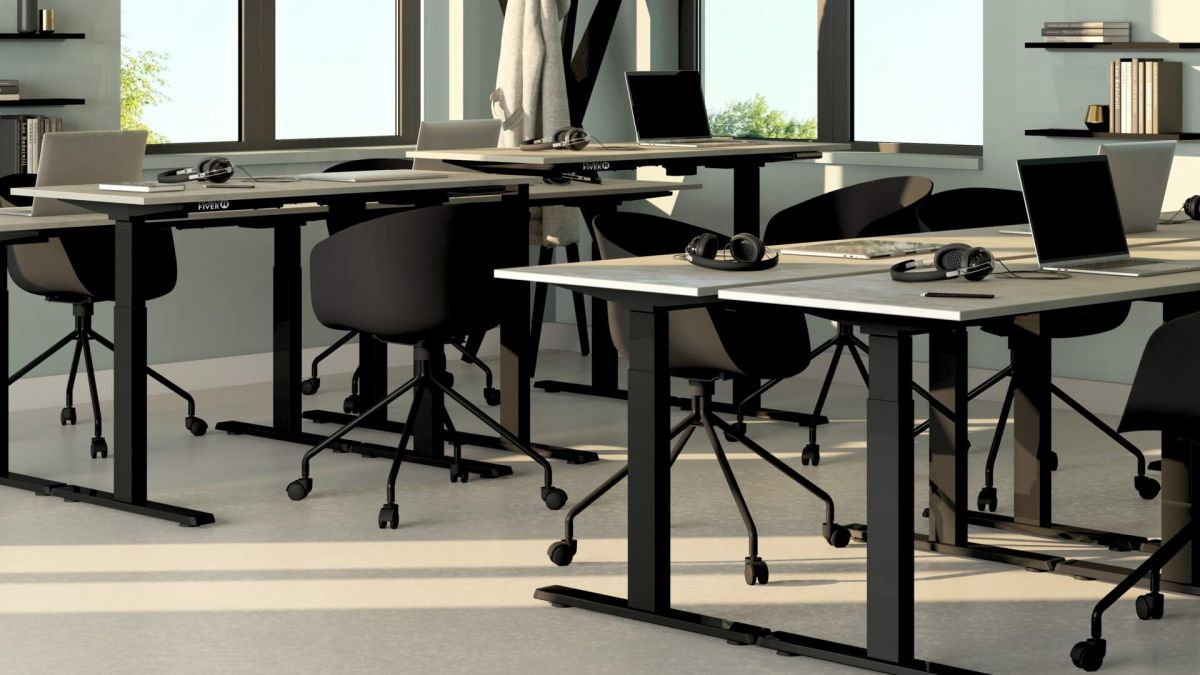 Clara Electric Standing Desk 120x80 Concrete Effect, Grey with Black Legs set image 2