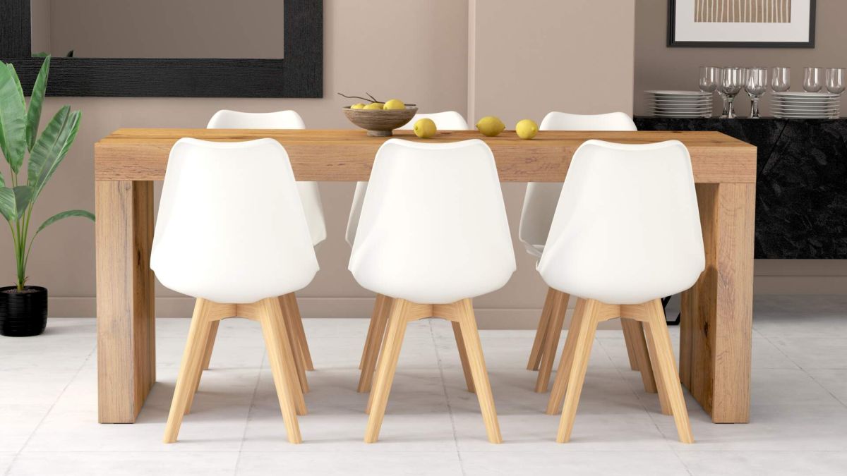 Evolution fester Tisch 180 x 60 mit kabellosem Ladegerät, rustikale Eiche mit zwei Beinen Umgebungsbild 2