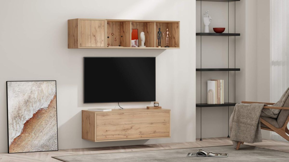 Combination 3 Iacopo Living Room Wall Unit, Rustic Oak set image 1