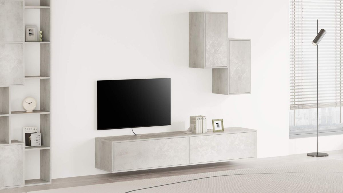 Iacopo Living Room Wall Unit 4, Concrete Effect, Grey, 208x42x185 cm set image 1