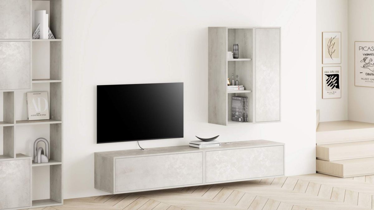 Iacopo Living Room Wall Unit 7, Concrete Effect, Grey, 208x42x156 cm set image 1