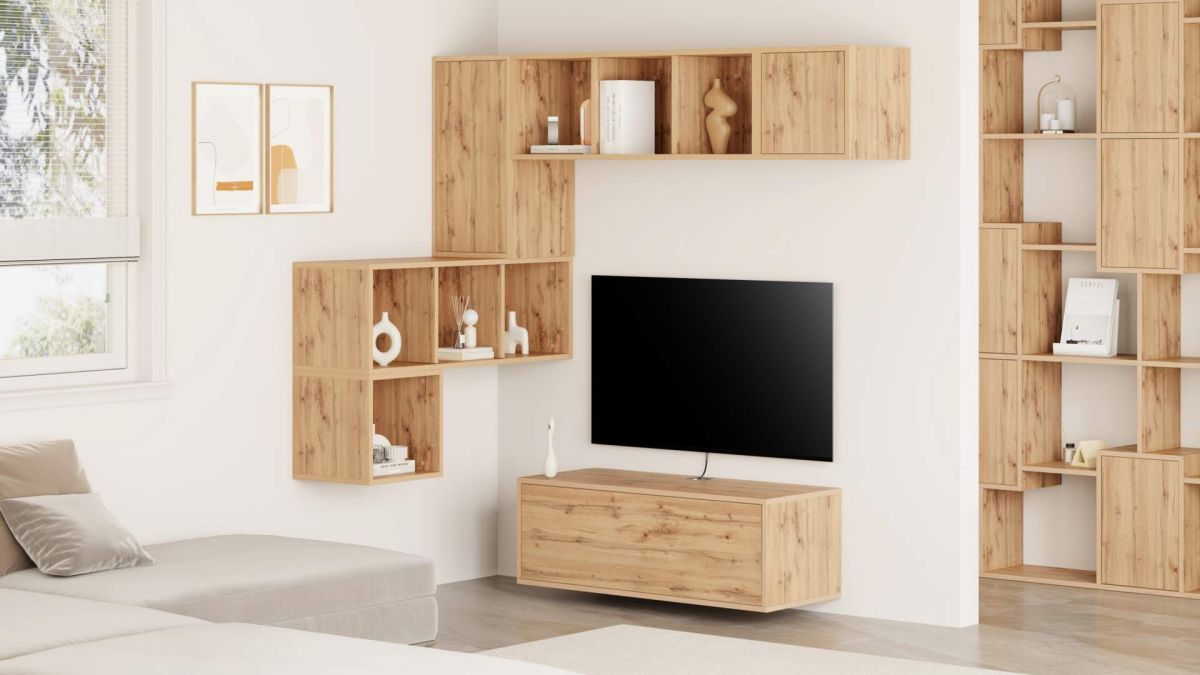 Combination 9 Iacopo Living Room Wall Unit, Rustic Oak set image 1
