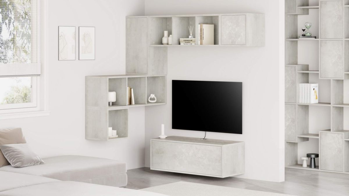 Combination 9 Iacopo Living Room Wall Unit, Concrete Grey set image 1