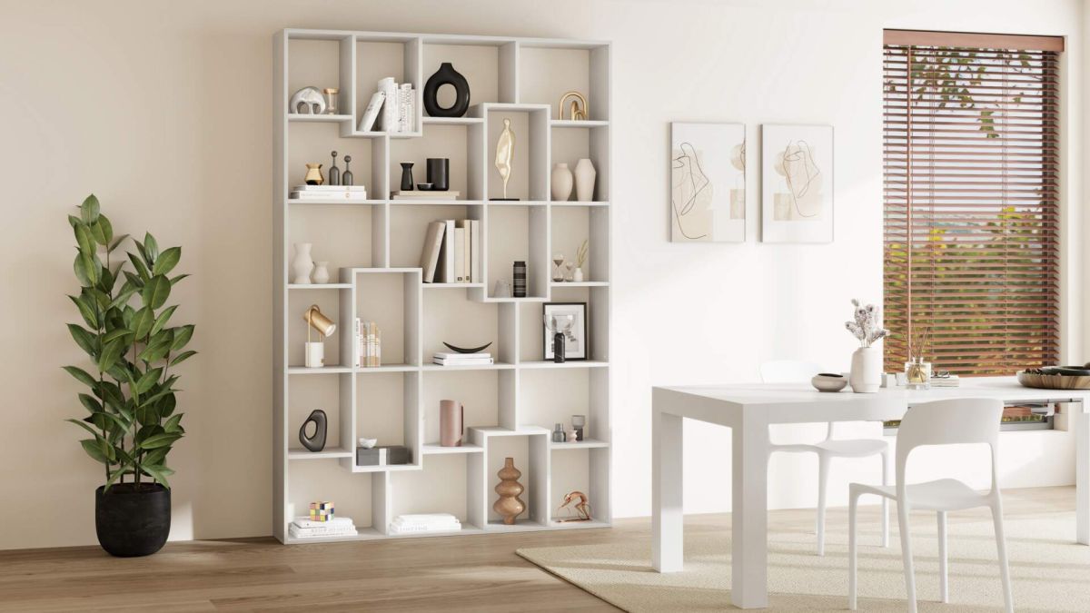 Libreria M Iacopo (160,8 x 236,4 cm), Bianco Frassino immagine ambientata 1