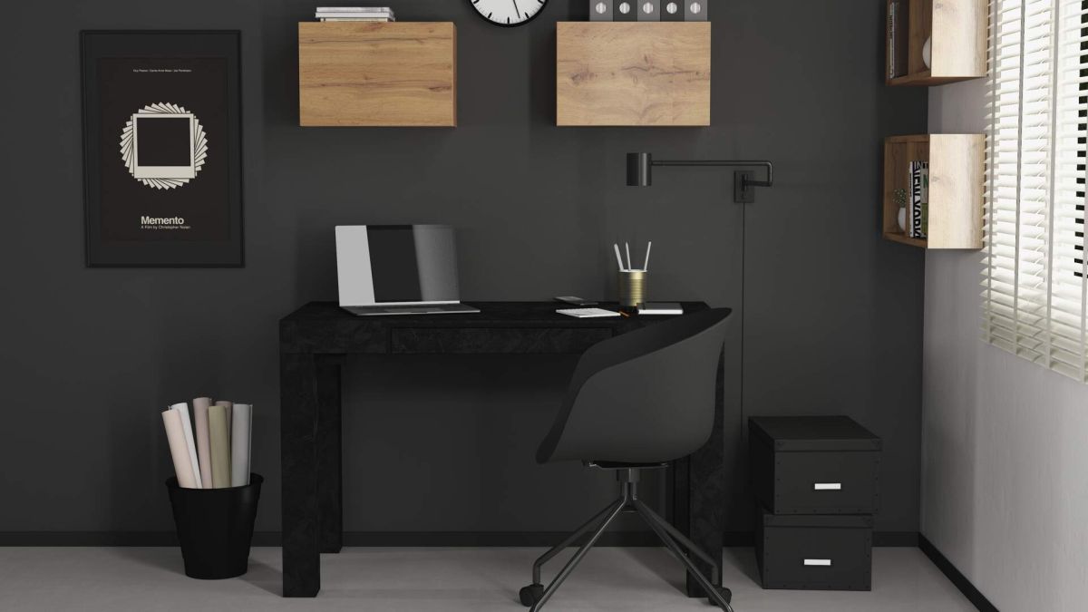 First Multifunctional Desk, Concrete Effect, Black set image 2