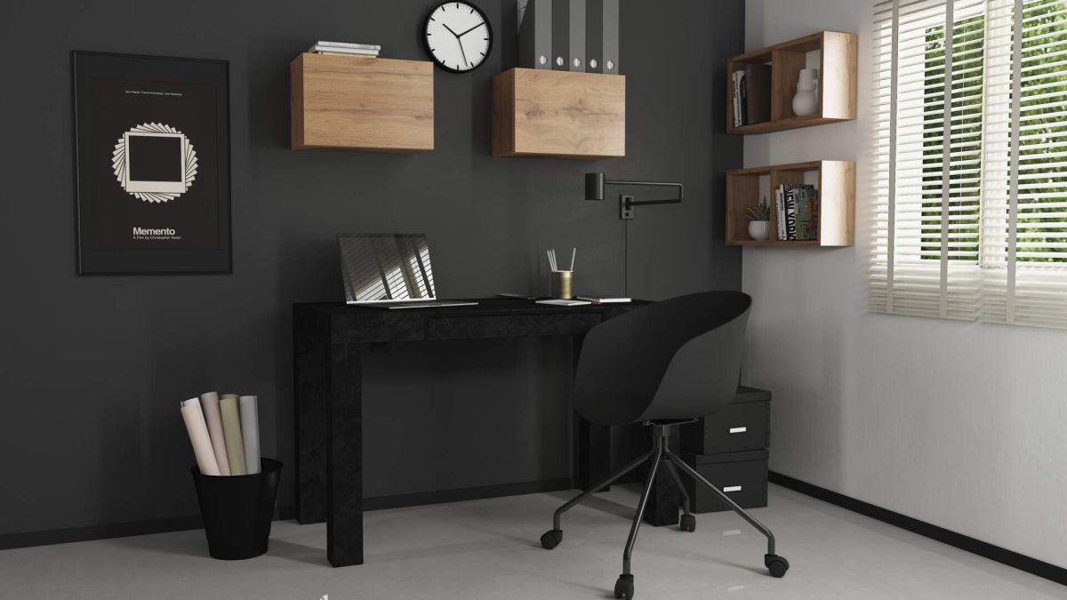 First Multifunctional Desk, Concrete Effect, Black set image 1