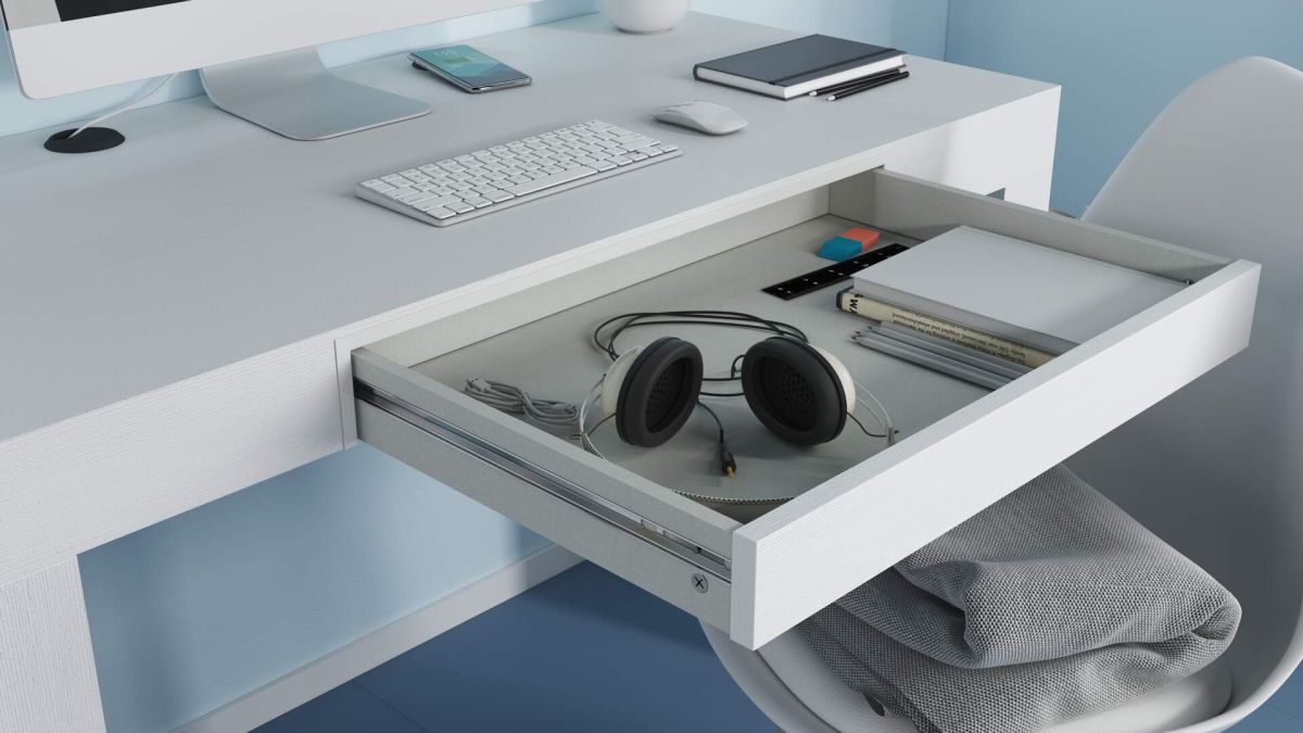 First desk with drawer, Ashwood White set image 6