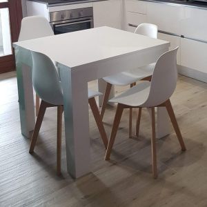 Table carrée extensible, Eldorado, 90x(180)x90 cm, Blanc laqué brillant