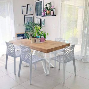 Emma 140(220)x90 cm Extendable Table, Rustic Oak with White Crossed Legs customer image 11
