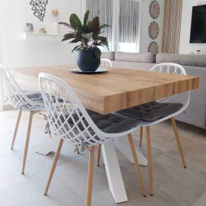 Emma 140(220)x90 cm Extendable Table, Rustic Oak with White Crossed Legs customer image 2