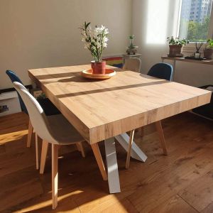 Emma 140(220)x90 cm Extendable Table, Rustic Oak with White Crossed Legs customer image 10