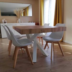 Emma 140(220)x90 cm Extendable Table, Rustic Oak with White Crossed Legs customer image 9