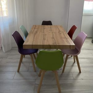 Emma 140(220)x90 cm Extendable Table, Rustic Oak with White Crossed Legs customer image 8