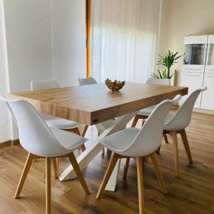 Emma 140(220)x90 cm Extendable Table, Rustic Oak with White Crossed Legs customer image 1