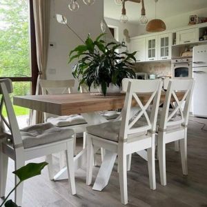 Emma 140(220)x90 cm Extendable Table, Rustic Oak with White Crossed Legs customer image 6