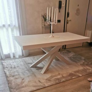 Emma 140(220)x90 cm Extendable Table, Concrete Effect, White with White Crossed Legs customer image 2