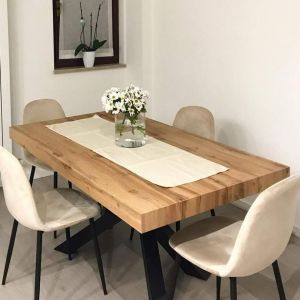 Table Extensible Emma 140(220)x90 cm, Bois rustique avec Pieds Croisés Noirs image du client 10