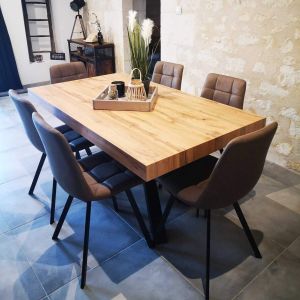 Table Extensible Emma 140(220)x90 cm, Bois rustique avec Pieds Croisés Noirs image du client 9