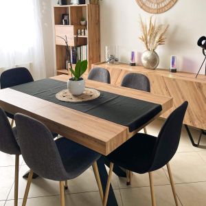 Table Extensible Emma 140(220)x90 cm, Bois rustique avec Pieds Croisés Noirs image du client 3