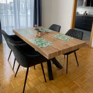 Table Extensible Emma 160(240)x90 cm, Bois rustique avec Pieds Croisés Noirs image du client 25
