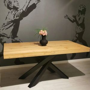 Table Extensible Emma 160(240)x90 cm, Bois rustique avec Pieds Croisés Noirs image du client 24