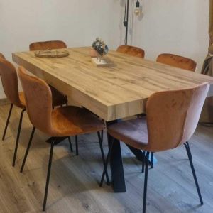 Table Extensible Emma 160(240)x90 cm, Bois rustique avec Pieds Croisés Noirs image du client 5