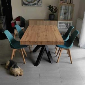 Table Extensible Emma 160(240)x90 cm, Bois rustique avec Pieds Croisés Noirs image du client 22
