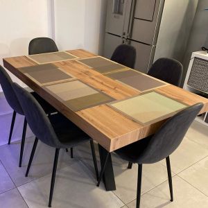 Table Extensible Emma 160(240)x90 cm, Bois rustique avec Pieds Croisés Noirs image du client 15