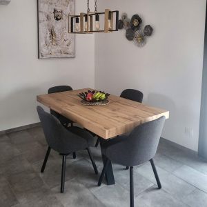 Table Extensible Emma 160(240)x90 cm, Bois rustique avec Pieds Croisés Noirs image du client 14