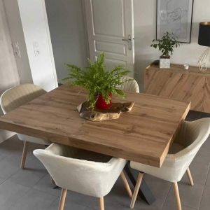 Table Extensible Emma 160(240)x90 cm, Bois rustique avec Pieds Croisés Noirs image du client 13