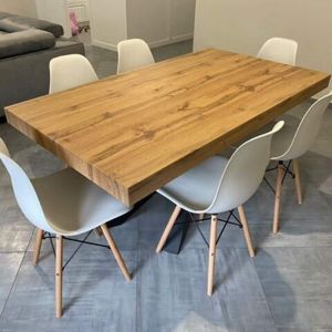 Table Extensible Emma 160(240)x90 cm, Bois rustique avec Pieds Croisés Noirs image du client 9