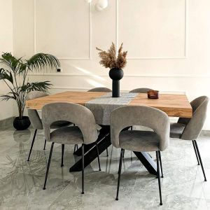 Table Extensible Emma 160(240)x90 cm, Bois rustique avec Pieds Croisés Noirs image du client 6