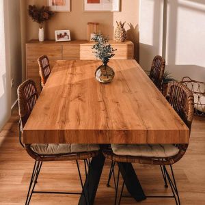 Table Extensible Emma 160(240)x90 cm, Bois rustique avec Pieds Croisés Noirs image du client 4