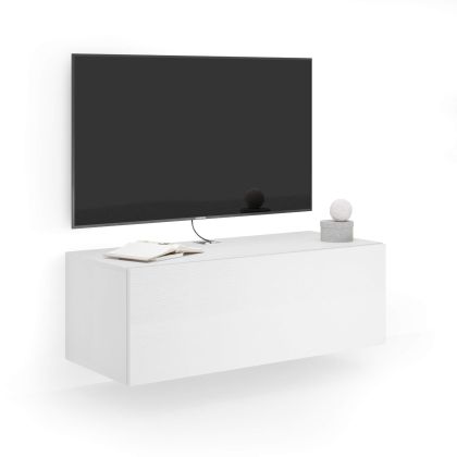 Mueble TV suspendido Easy con puerta hacia abajo, color fresno blanco