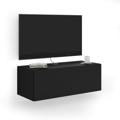 Mueble TV suspendido Easy con puerta hacia abajo, color madera negra imagen principal