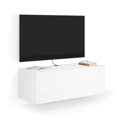 Wandmontiertes TV-Möbel Easy mit Schublade, Esche Weiß