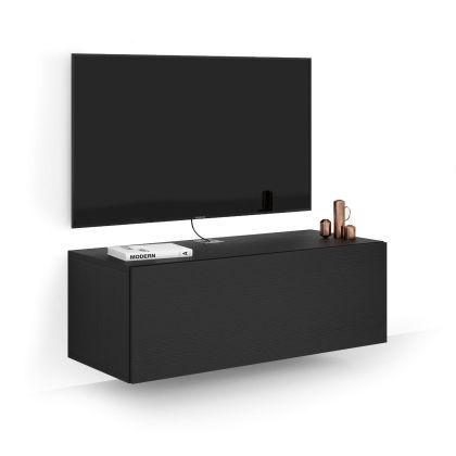 Mueble TV suspendido Easy con cajón, color madera negra