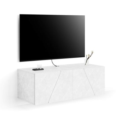 Mueble TV suspendido Emma con puerta abatible, color cemento blanco