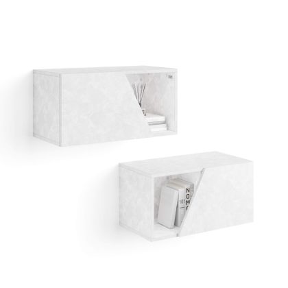 Conjunto de 2 armários de parede Emma 70 com porta de aleta, cimento branco imagem principal
