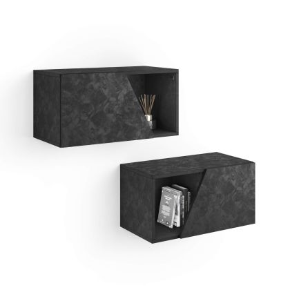 Set of 2 Emma Wall Units 70 with flap door, Concrete Black