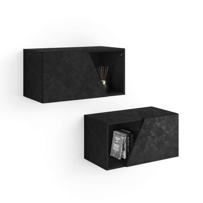 Set of 2 Emma Wall Units 70 with flap door, Concrete Effect, Black main image