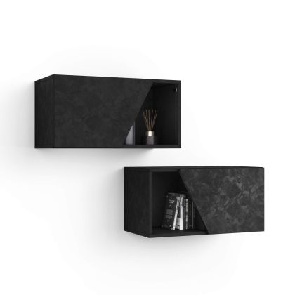 Conjunto de 2 armários de parede Emma 70 com porta de elevação, cimento preto imagem principal