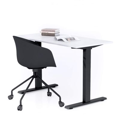 Schreibtisch Clara 120x60 Beton Weiß mit Fixen Schwarzen Beinen