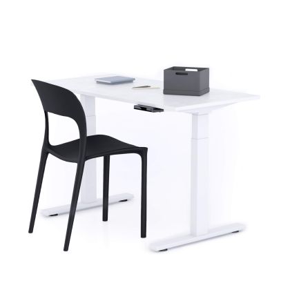 Clara Electric Standing Desk 120x60 Concrete White with White Legs