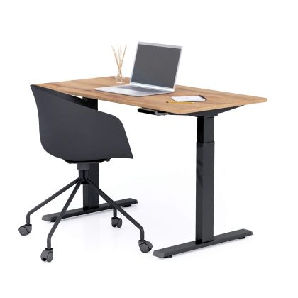 Verstellbarer Schreibtisch Clara 120x60 Eiche Rustikal mit schwarzen Beinen
