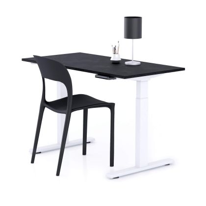 Clara Electric Standing Desk 120x60 Concrete Black with White Legs