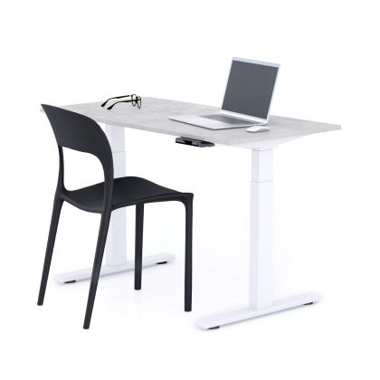 Clara Electric Standing Desk 120x60 Concrete Grey with White Legs