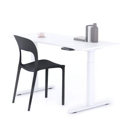 Clara Electric Standing Desk 140x60 Concrete White with White Legs