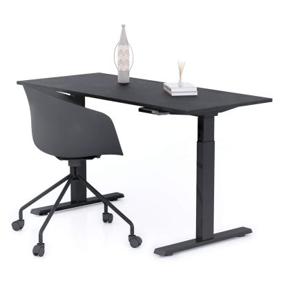 Verstellbarer Schreibtisch Clara 140x60 Schwarz Beton mit schwarzen Beinen