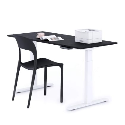 Clara Electric Standing Desk 140x60 Concrete Black with White Legs
